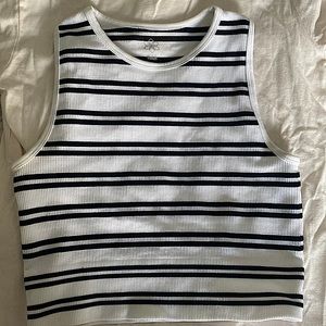 Woman’s Black + White Fitted Cropped Muscle Tee